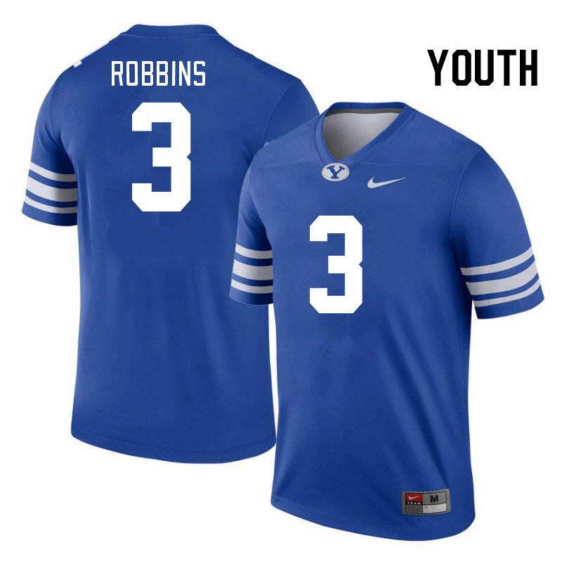 Youth #3 Aidan Robbins BYU Cougars College Football Jerseys Stitched-Royal